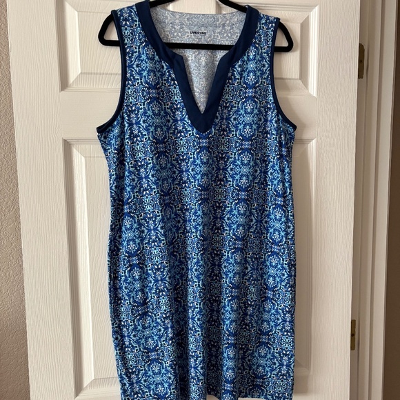 Lands' End Blue 100% Cotton Summer Dress / Shift / Swimsuit Coverup with pockets - Picture 1 of 5